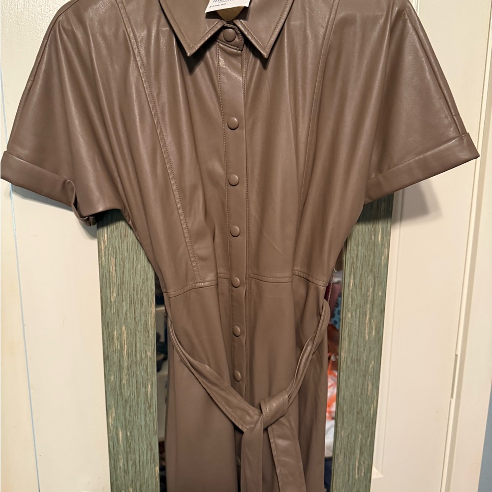 Heartloom Brown Faux Leather Mini Dress